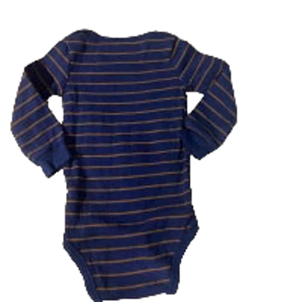 Carter's Blue Brown Striped Long Sleeve Casual One Piece Baby Boy Sz 12M